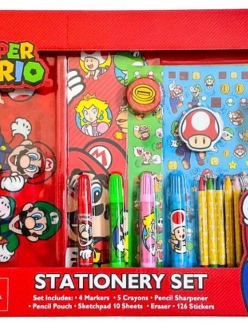 Nintendo Super Mario Stationery Set - Red, Green, Blue, Yellow